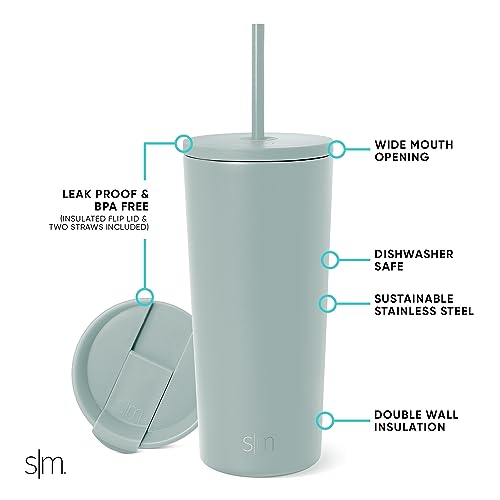 Image of Simple Modern Classic Tumbler with Straw Lid | Insulated Iced Coffee Cup Reusable Stainless Steel Water Bottle Travel Mug | Gifts for Women Men Her Him | 20oz | Sea Glass Sage