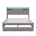 BRYXR Polsterbett 140x200 cm, Stylisches Doppelbett mit LED-Beleuchtung, USB-Anschlüssen und Stauraum, Elegantes Bett mit 2 Schubladen & Lattenrost in Grau, ohne Matratze