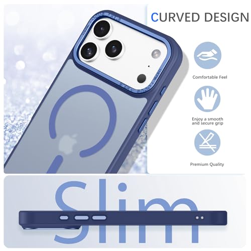 Image of YINLAI for iPhone 17 Pro Case 6.3-inch,Magnetic Compatible with MagSafe, Slim Matte Anti-Fingerprint, Shockproof Full Body Military Grade Protection for iPhone 17 Pro Cover, Blue