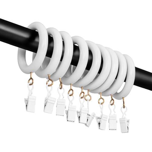 White Curtain Clip Rings with Hooks – Polished Shower & Drapery Rings – 3 Inch Outer, 2.2 Inch Inner Diameter – Set of 24 by inanosa - Used condition - US$26.99