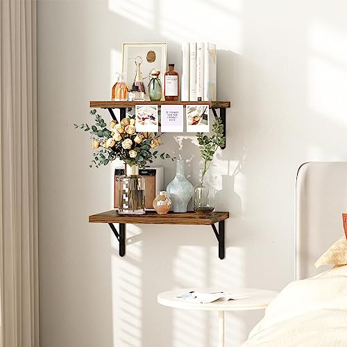 Superjare Wall Mounted Floating Shelves, Set Of 2, Wide Display Ledges, 11.8 Inch Deep, Large Storage Rack For Room/Kitchen/Office - Retro Brown #TOP3
