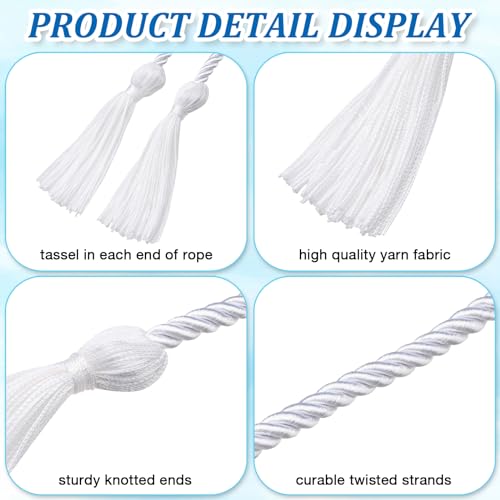 Image of ONUPGO White Graduation Cords, Graduation Honor Cord Rayon Braided Tassel Cord for 2026, 68 inch Polyester Yarn Long Robe Honor Rope for Graduation Students, Bachelor Gown