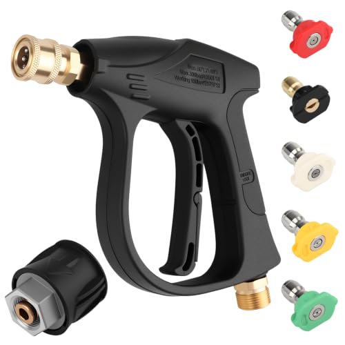Pistola de Lavado Alta Presión 4000 PSI con 5 Boquillas(0°-65°) Compatible con Kärcher K1-K7, Fitting M22 14mm y Conector Rápido 1/4' para Lavar Coche, Moto, Bicicleta y Suelo
