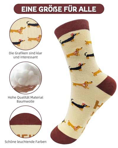 Gemtte Dackel Socken, Socken 36-45 mit Lustige hundemotiv, Baumwollsocken mit Spruch “Bitte Nicht Stören - Mein Hund Braucht Mich”, Idee Geburtstagsgeschenk für hundeliebhaber Frauen & Männer