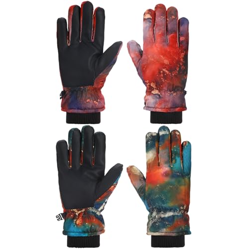 Image of Honoson 2 Pairs Kids Snow Gloves, Winter Waterproof