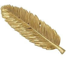 A&B Large Home Gold Leaf Plate Realistic Feather Tray Painted Gold Finish Centerpiece Table Decor Living Room Office Dining Accessory 19" x 6" x 1"