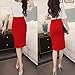 NATHGAM Women's High Waist Pencil Skirt Business Casual Skirt Buttons Stretch Bodycon Knee Length Straight Office Midi Skirt Red