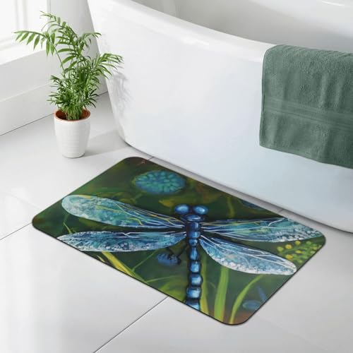 Tapis de bain en pierre peinte à la main au design libellule