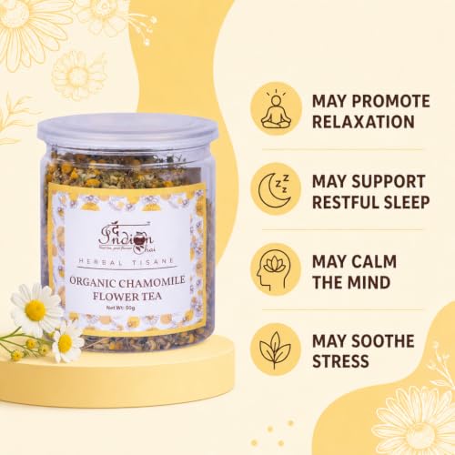 Image of The Indian Chai - Organic Chamomile Flower Tea - 50 Grams | Promotes Relaxation & Supports Rest | Soothes Mind & Calming | Soothing | Caffeine-Free, Natural Flowers | Herbal