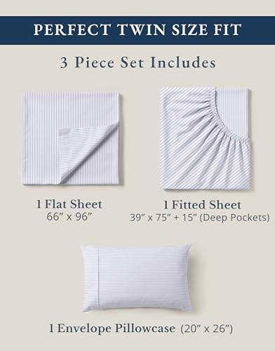 Image of LANE LINEN 100% Organic Printed Cotton Sheets Twin Size, Classic Ticking Stripe Print (Available in Variety of Prints) Soft & Comfy Low Pill Fade Resistant Naturally Cooling Machine wash Twin Sheets