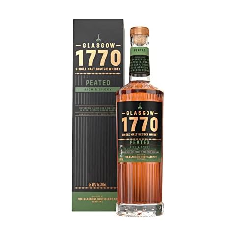Glasgow 1770 Peated Single Malt Scotch Whisky, 70cl, 46% ABV. A rich & smoky Single Malt Whisky, crafted by smoking the finest barley with aromatic heather-rich peat. Matured in ex-sherry casks Cover