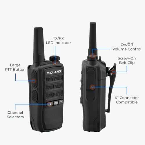 Midland BR10 Heavy-Duty Business Walkie Talkies – 2-Watt Long Range Two-Way Radios, FRS License-Free, Rechargeable Battery, Portable Handhelds for Job Sites & Manufacturing (2-Pack) - Thumbnail 2