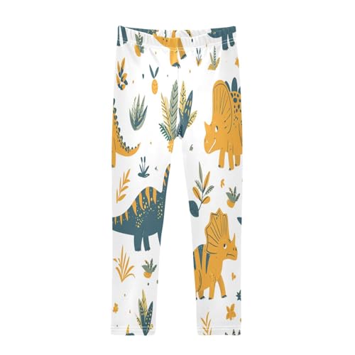 Bolaz Toddler Girls Leggings Printed Yoga Pants Leggings Yellow Green Dinosaur for Kids