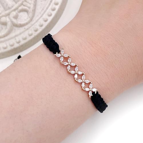 Image of Hand-woven String and Tennis Zircon Bracelet, Stylish Retro Adjustable Bracelet BFF Cubic Zirconia Crystal Women's Love Friendship Jewelry