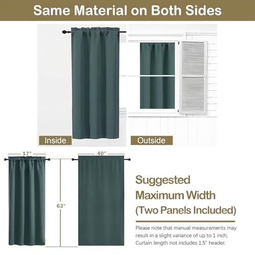 Image of Dark Green Blackout Curtains for Bedroom 63 Inch Length 2 Panels, Protect Privacy Thermal Insulated Solid Curtains for Living Room, Rod Pocket Window Treatment Blackout Drapes, 2x40Wx63L