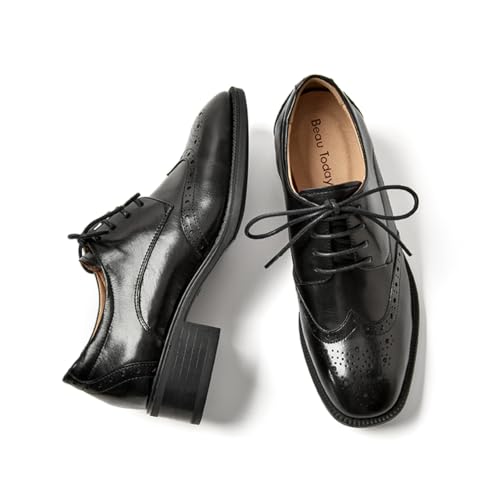 Image of BEAU TODAY Oxford Shoes for Women Leather Brogue Wingtips Dress Shoes