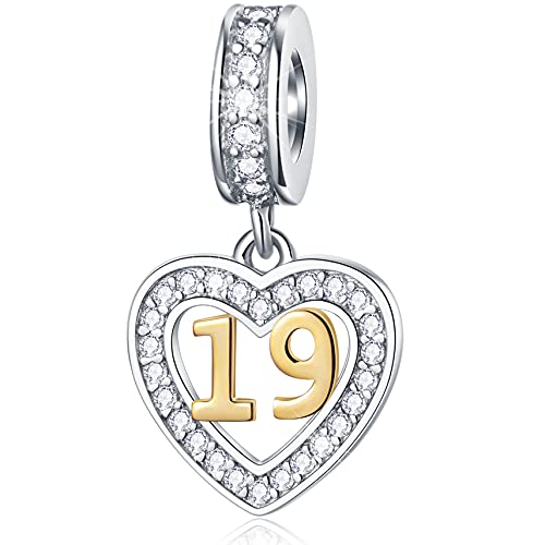 19 Years Old Anniversary Charms fits Pandora Bracelet, 18K Golden