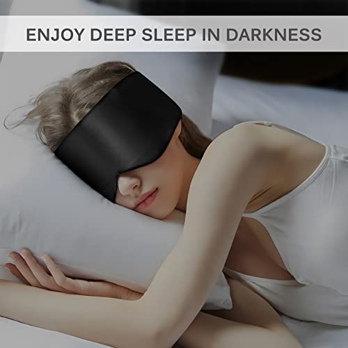 100% Mulberry Silk Sleep Mask Eye Mask For Man And Woman With Adjustable Headband, Full Size Large Sleep Mask & Blindfold For Total Blackout For All Night Sleep, Travel & Nap- Black #TOP6
