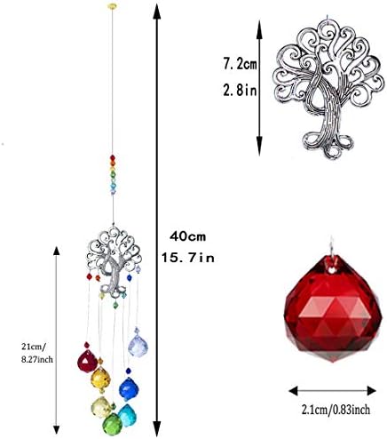 H&D HYALINE & DORA Crystal Suncatcher Chakra Colors Ball Prism,Glass Tree of Life Sun Catcher for Window,Hanging Ornament Rainbow Pendant