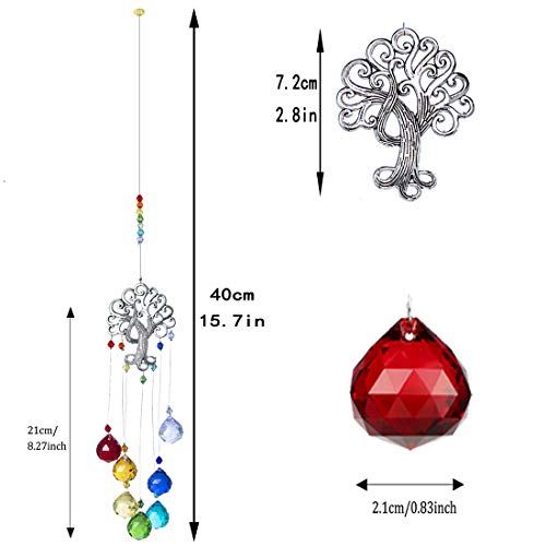 Regenbogen Sonnenfänger aus Kristall, Lebensbaum Anhänger aus Metall, hängendes Kugelprisma aus klarem Glas – Bild 4