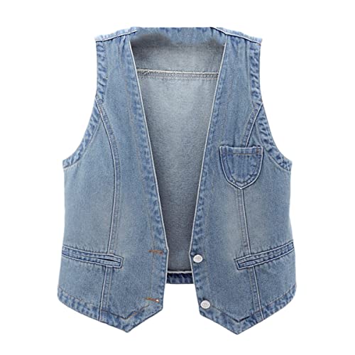 Gilet vintage en denim ajusté sans manches veste grande taille confortable