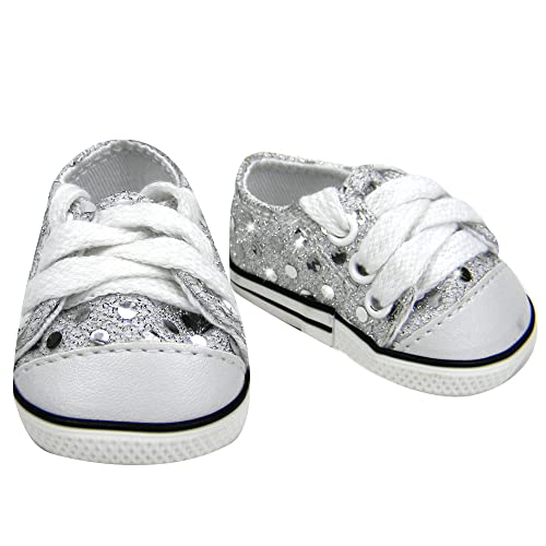 Sophia's s Doll Sequin Tennis Sneaker with Laces and Imitation Leather Toe Cap Shoes for 18" Dolls, Silver - Thumbnail 3