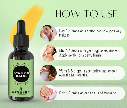 Image of Earth N Pure Extra Virgin Olive Oil (Jaitun Oil) Cold Pressed, Natural, Therapeutic Grade 100 ml