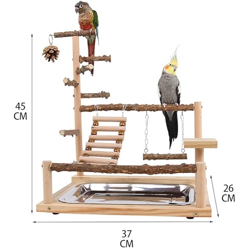 Image of RoseFlower Bird Playground, Parrots Wooden Playstand, Birdcage Playground Play Gym Parakeet Playpen Ladder with Feeder Cup and Tray, Bird Toys Swing Exercise Toy