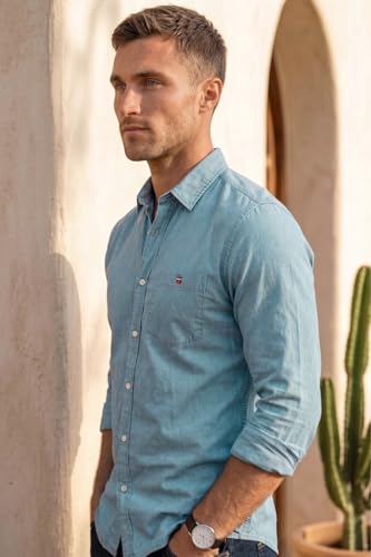 Image of Louis Philippe Men's Cotton Slim Fit Over Dyed Color Depth Comfortable and Durable Soft Handfeel Full Sleeve Solid Casual Shirt