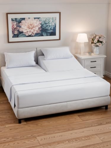 Split Head King Sheets Set – Top Split King Sheets for Adjustable Beds, Easy-Fit Split Head King Mattress - Flex Split Top King Sheets, Easy-Fit, Breathable, Deep Pocket Split King Sheets Set - White