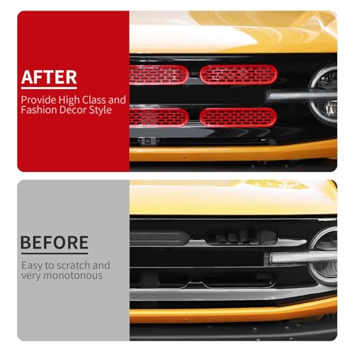 Image of Linskip Oval Grille Inserts Fit for 2021-2025 Ford Bronco, Front Mesh Grille Cover for Bronco Exterior Accessories, Enhancing Vehicle Front Appearance(red)