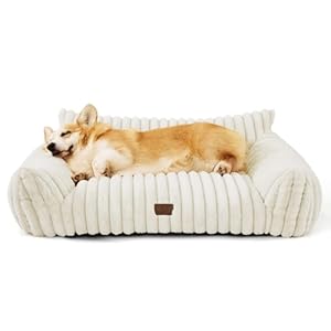 Bedsure Cute Dog Couch for Large Dogs- Fluffy Pet Sofa, Dog Couch Bed with Removable, Washable Cover, Supportive Pet Bed, 36inch, Cream