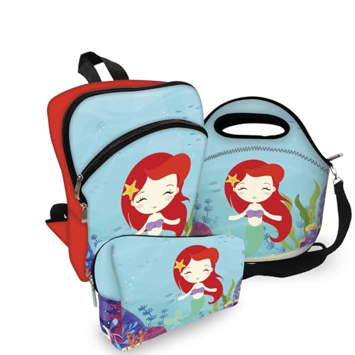 Kit Mochila de Costa Infantil + Lancheira + Estojo Sereia Ariel