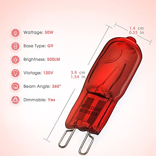 Image of Briignite G9 Infrared Heat Lamp Bulbs for Reptile, Mini Reptile Light, Dimmable Night Red UVA Reptile Heat Lamp, 2 Pin Base Mini Heat Bulbs 50W, Bearded Dragon Turtle Lizard, 2Pack