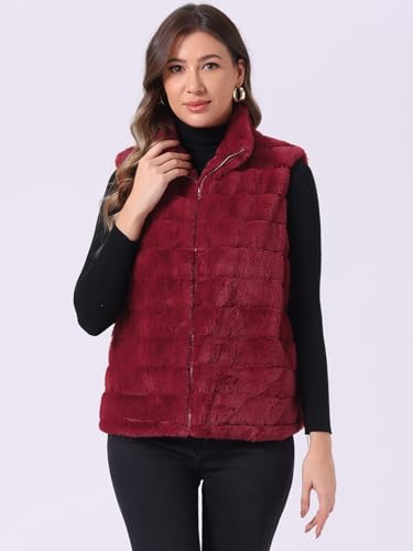 Chaqueta de piel sin mangas mujer Allegra K chaleco suave abrigo cremallera 3