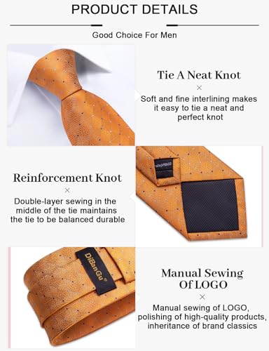 Image of DiBanGu Mens Silk Plaid Tie and Pocket Square Set | Elegant Silk Formal Tie Set, Woven Check Necktie and Cufflinks Tie Clip Set, Perfect for Wedding Party, Comes in Gift Box