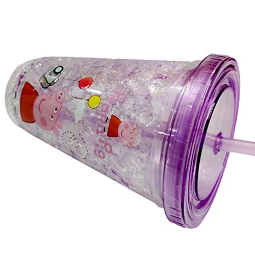Image of BonZeal Pack of 1 Acrylic Freezing Gel Purple Peppa Pig Sipper Tumbler with Lid Straw 450 ml