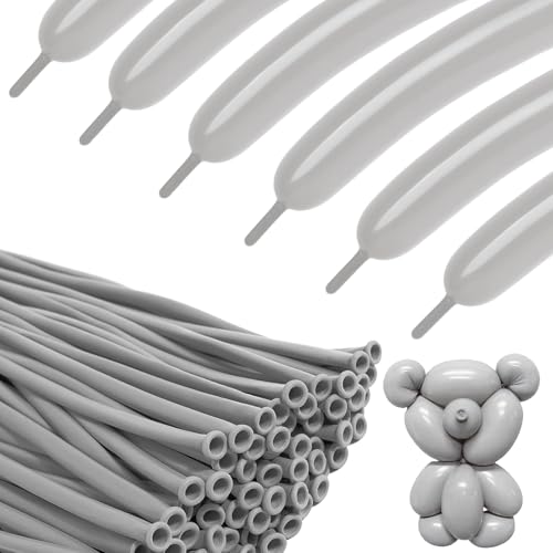 Image of Party Balloons - Gray 260 Long Balloons for Birthday Celebrations & Events | Gray long balloons for balloon arch & string garland decorations, thick latex & easy to inflate, great for birthday wedding