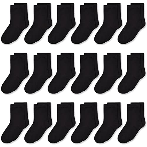 GENTABY Unisex-Kids 18 Count Black Tube Socks - Size Varies by Age (1-13 Years) - Modern Breathable Reinforced Toe Crew Length Machine Wash - Perfect for School Home or Outdoor Activities
