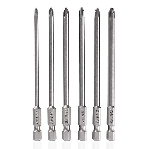 Image of Saiper 6pcs Magnetic Cross Head Screw Driver Bit 1 /4 Inch Hex Shank Phillips Screwdriver Set Bits Power Tools, 150mm / 5.9-inch Length
