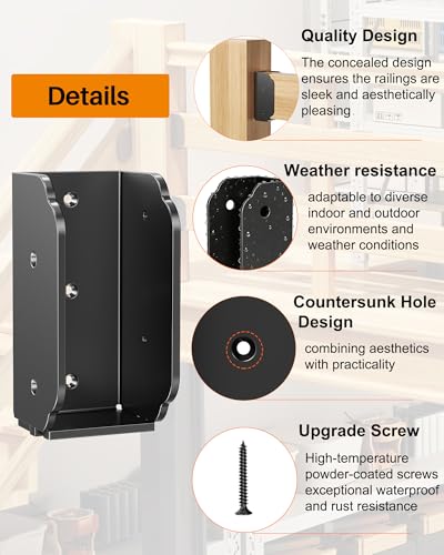 Image of 12PCS 201 Stainless Steel Deck Railing Bracket Connectors,Wood Post Deck Rail Bracket for 2 inchx4 inch (Actual 1.5 inchx3.5 inch)Wood Post Deck Rail Bracket to Handrail,Fence Railing Brackets,Barn and Beam(12pc-90)