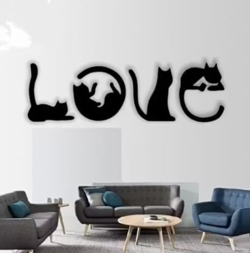 Cat Love Wooden Wall Hanging, Black, Home Décor, Cute Cat Silhouette Design-image-48