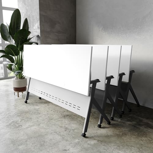 Flash Furniture Davis Commercial Grade Heavy-Duty Nesting Flip Training Table with Y-Legs, Modesty Panel, Tabletop, 23.5\" W x 72\" L, White Top/Gray Frame