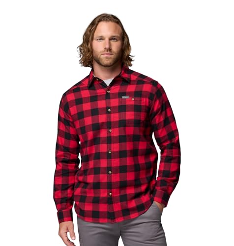 Columbia Cornell Woods Flannel Long Sleeve Shirt Chemise à Bouton Bas, Carreaux de Buffle Rouge des, L Homme