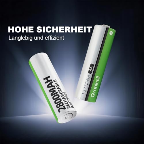 Granicell AA Wiederaufladbare Batterien 2800 mAh Hohe Kapazität 1500 Zyklen, 1.2V NiMH Niedrige Selbstentladung AA Batterie, 16er Pack 3
