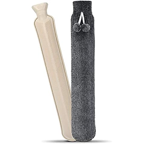 Long Hot Water Bottles 1L with Soft Fluffy Cover Large Hot Water Bottle Natural Rubber BPA Free Strip Hot Water Bag for Neck and Shoulder Back Legs Waist for Kids Adults Cover