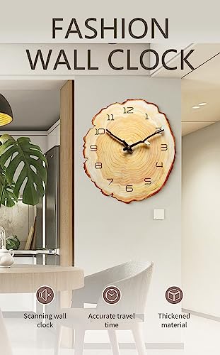 Funsec G2302 12 Inch Annual Ring Wall Clock Wood Grain Clock Leaf Tree Stump Clock Creative Silent Clock Quartz Clock Battery Powered Arabic Numerals Decorative Home Living Room Office Size:10.55"Wx11.88"H thumb #3