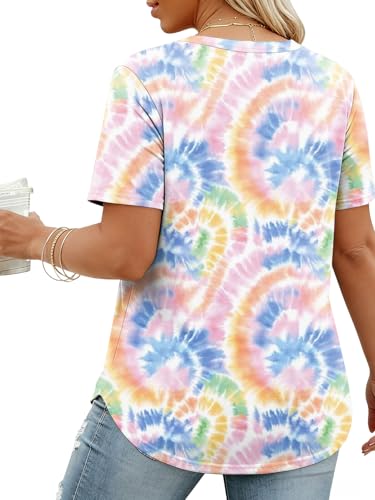 Image of VISLILY Plus-Size-Tops for Women Casual Short Sleeve T Shirts Trendy Tie Dye Crewneck Tees Comfy Loose Fit Tunics XL-5XL
