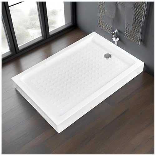 Bandeja de ducha acrílica con superficie antideslizante y cubierta de drenaje, base rectangular de superficie sólida para baño