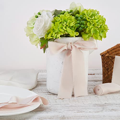 Light Beige Chiffon Ribbon For Gift Wrapping - Keypan Silk Satin Ribbons For Crafts 1 1/2" X 21 Yd Soft Handmade Fringe Frayed Edged Baby Shower Bridal Bouquets Light Invitation Decor #TOP5